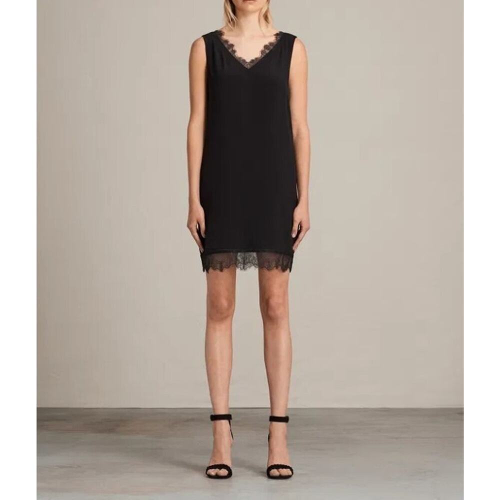 ALLSAINTS Camia Lace Trim V-Neck Shift Slip Mini Camisole Dress Nordstrom S $168